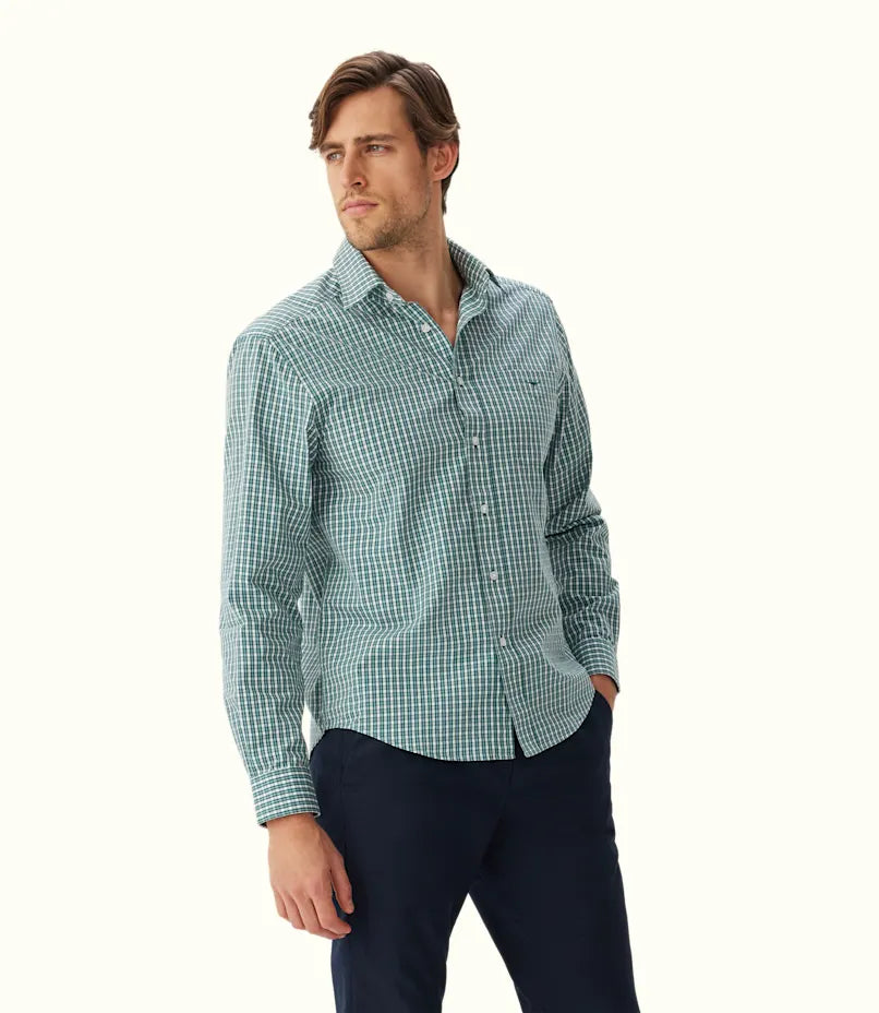 RM Williams Classic poplin shirt green blue